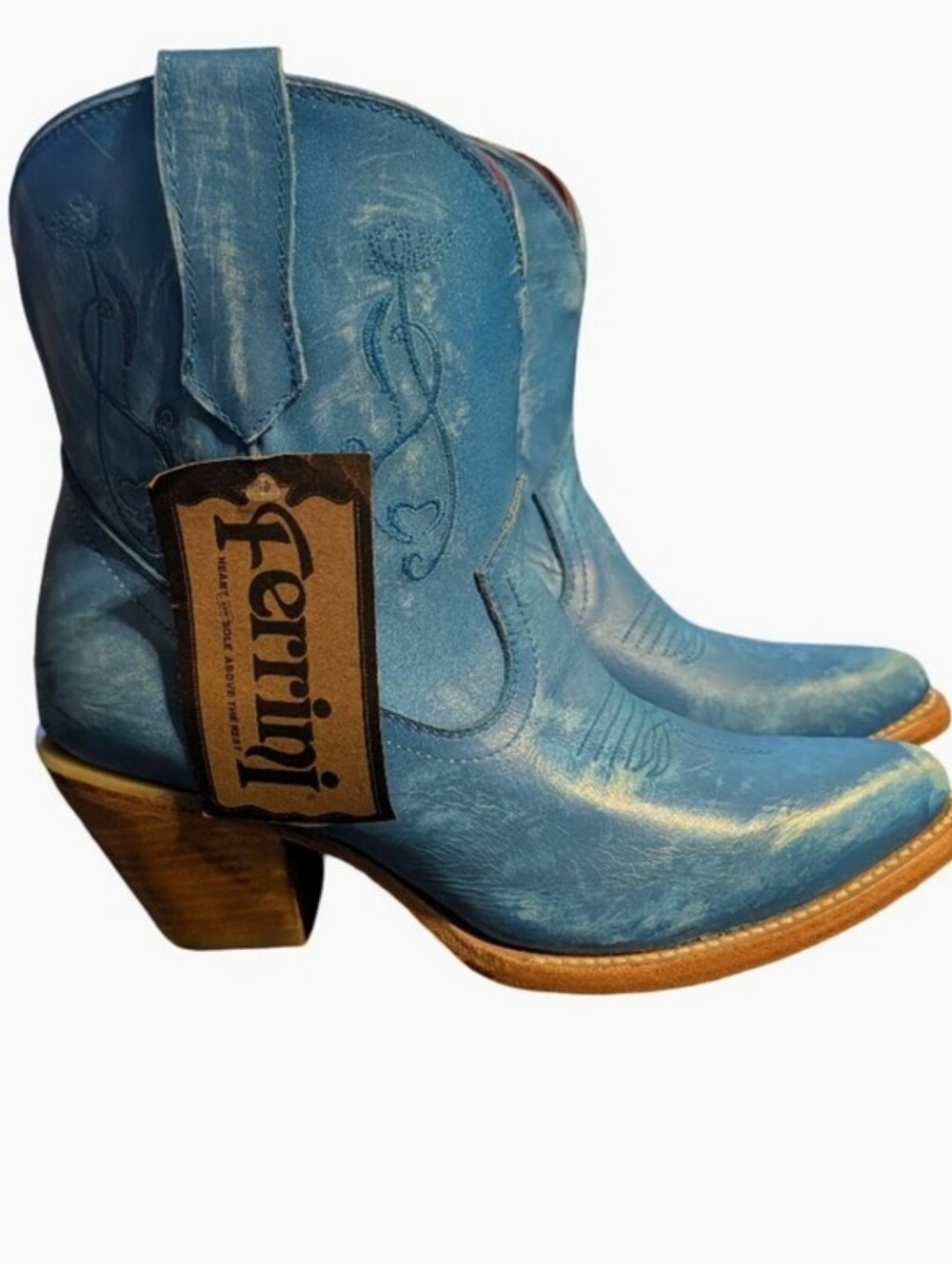 Ferrini Pixie Western Cowgirl Ankle Boots in Turquoise Blue sz 9.5